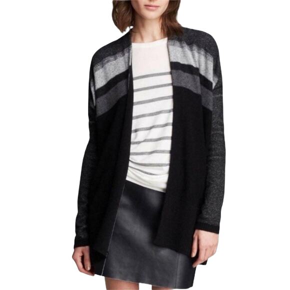 Vince Cashmere Wool Gray‎ Black Striped Knit  Cardigan X-Small - Picture 1 of 8
